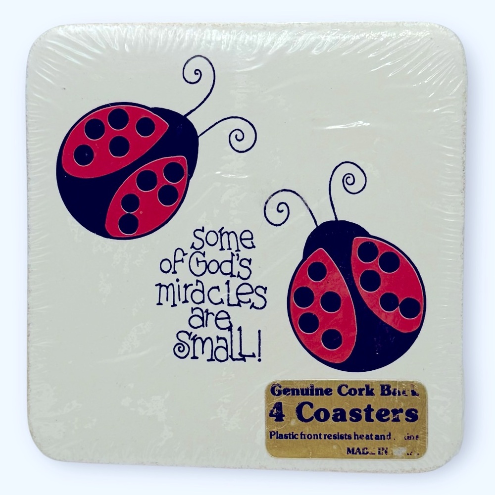 Vintage Ladybug Cork Coasters New and Sealed